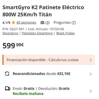 Patinete Smartgyro K2 (3 meses uso)