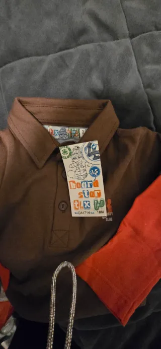 Camisola menino nova castanha e laranja