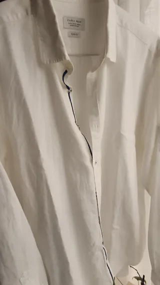 Camisa Zara Lino Blanca Slim Fit