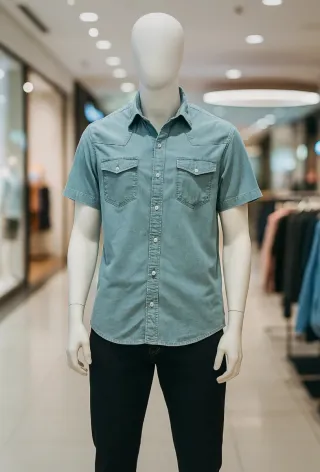 Camisa vaquera azul/verde manga corta