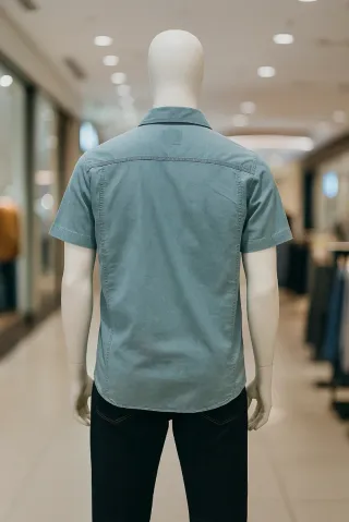 Camisa vaquera azul/verde manga corta