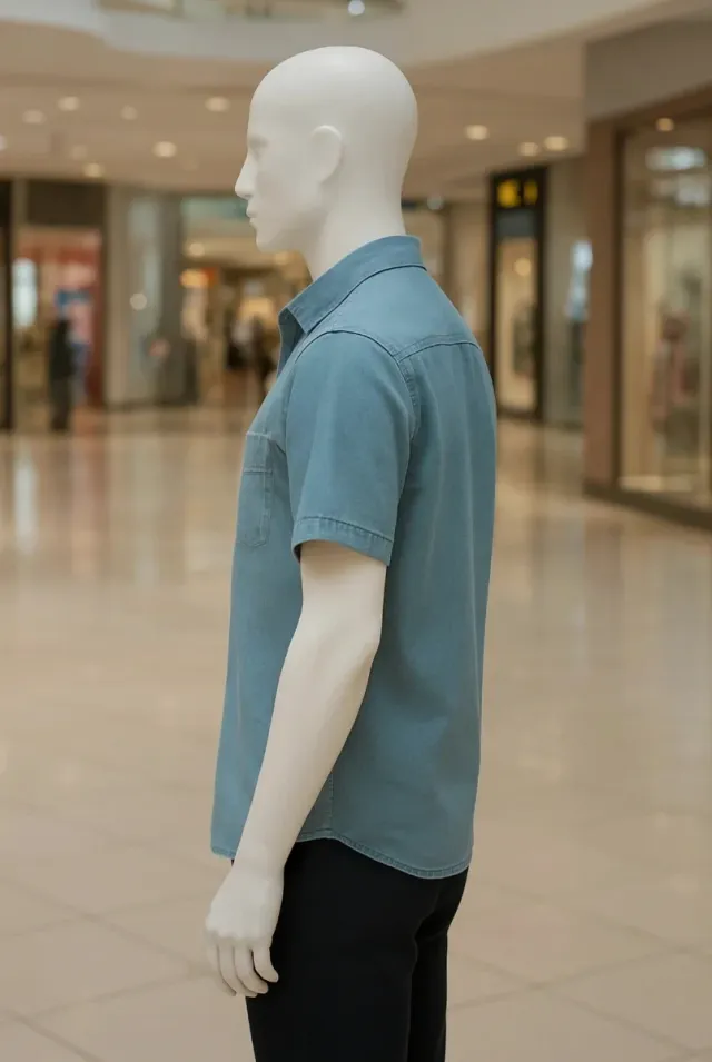 Camisa vaquera azul/verde manga corta