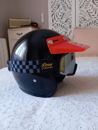 Casco Moto Vintage Negro con Gafas