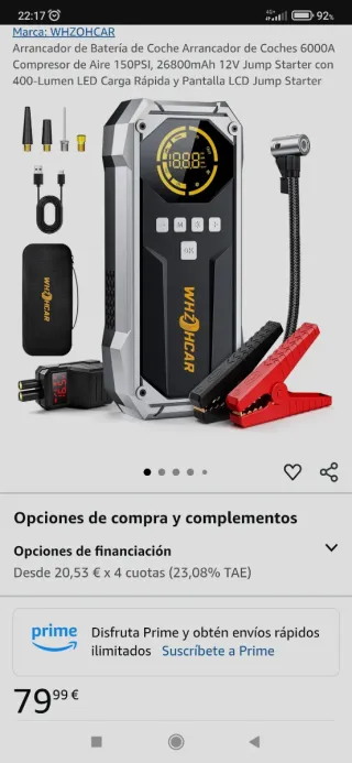 Arrancador Batería Coche 6000A WHZOHCAR.