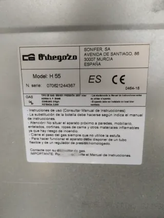 Estufa de gas Orbegozo negra