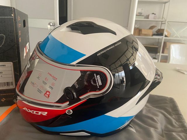 Casco AXOR Hunter Turbo Blanco Rojo Azul Talla L