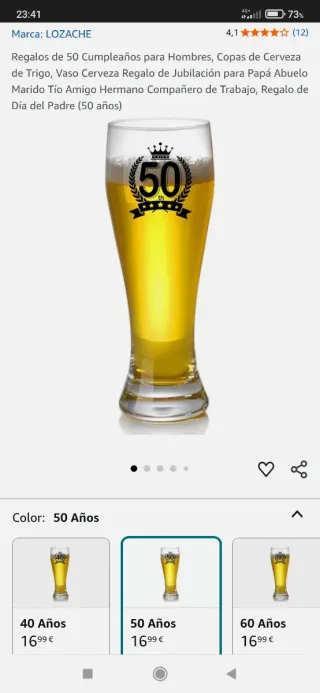 Vaso de cerveza LOZACHE 50 años.