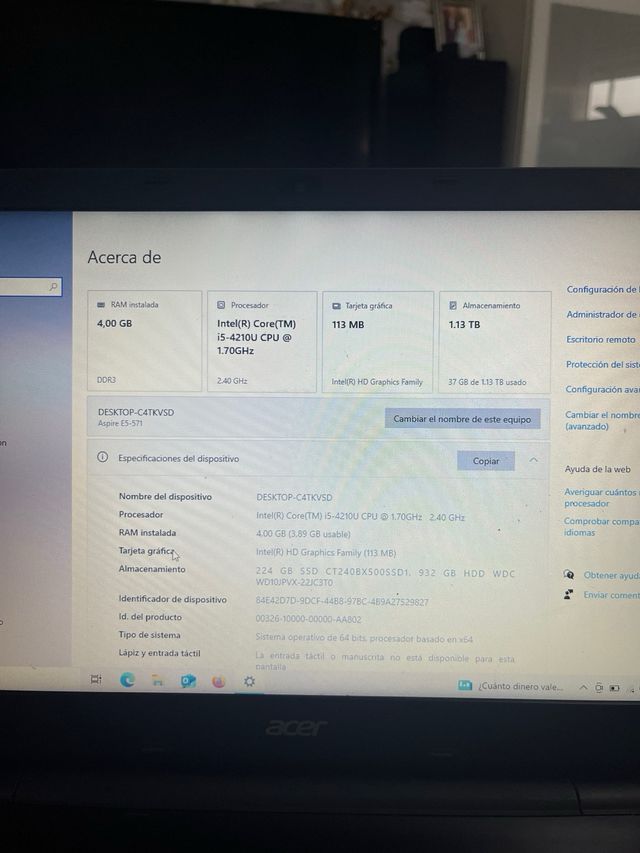 Portátil Acer Negro