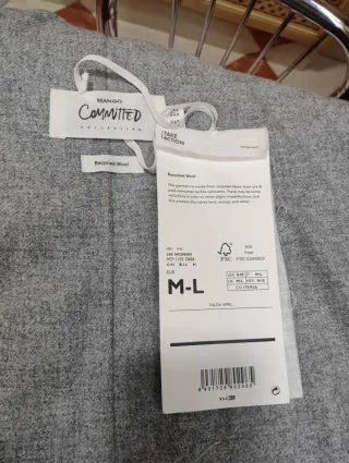 Falda lana gris Mango Talla M