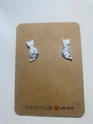 Pendientes Gato Artesanos Arcilla Blanca y Plata