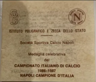Moneta Argento Napoli 1°Scudetto 1986-87 + Foto