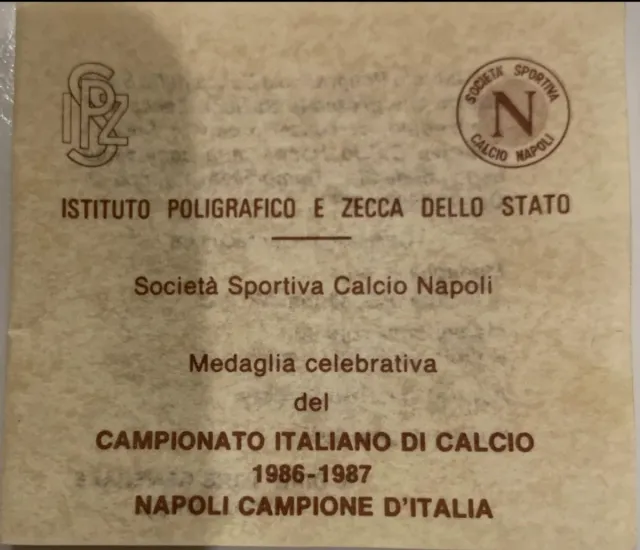 Moneta Argento Napoli 1°Scudetto 1986-87 + Foto