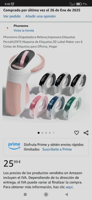 Etiquetadora Phomemo E975 con 6 cintas.