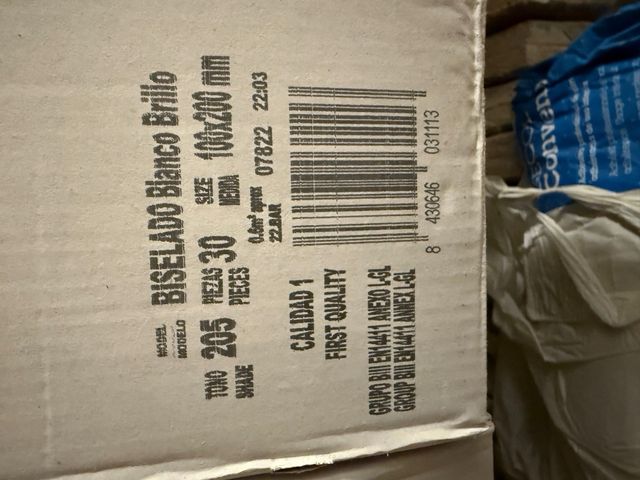 Azulejo biselado blanco 10x20cm