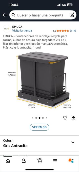 Cubos reciclaje Emuca 2x12L gris