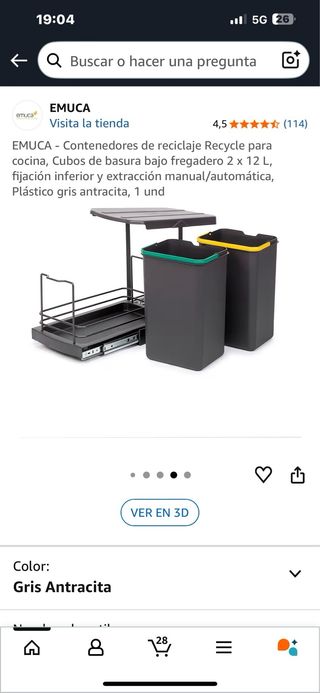 Cubos reciclaje Emuca 2x12L gris