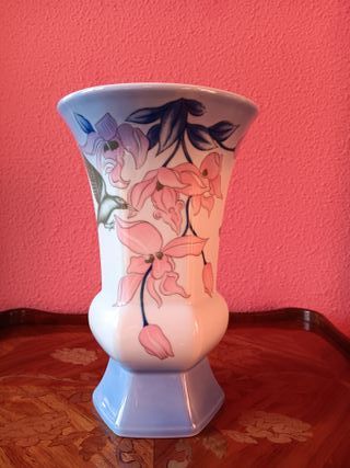 Jarrón porcelana Bareuther Waldsass flores-colibrí