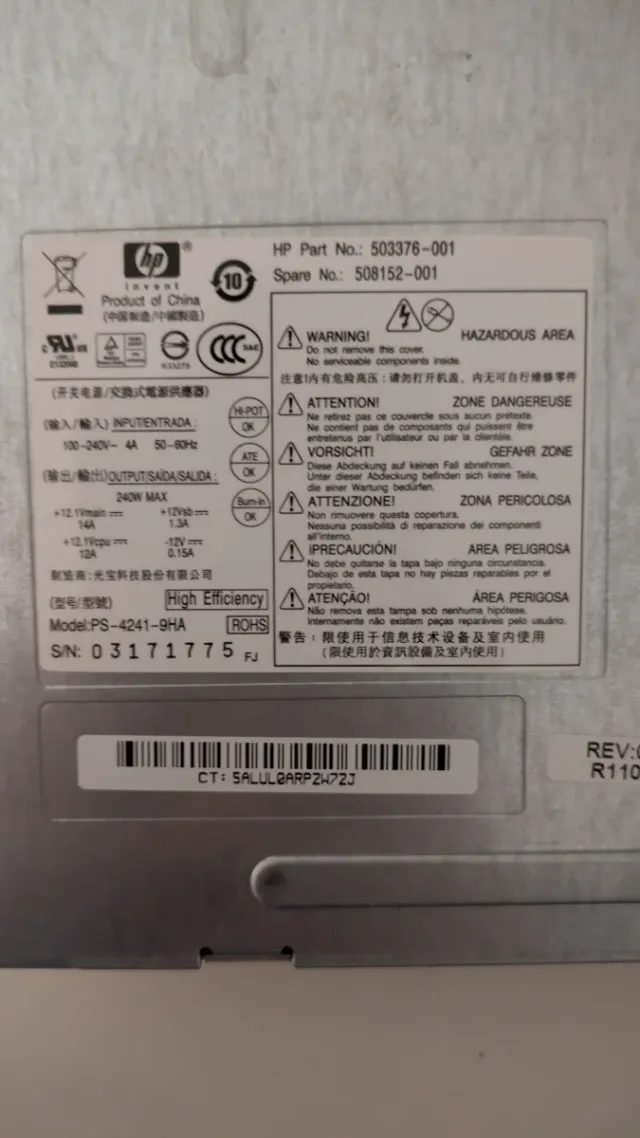 Fuente Alimentación HP 240W PC Sobremesa