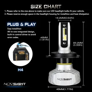 Bombillas Faro LED NOVSIGHT H4 6500K 25W