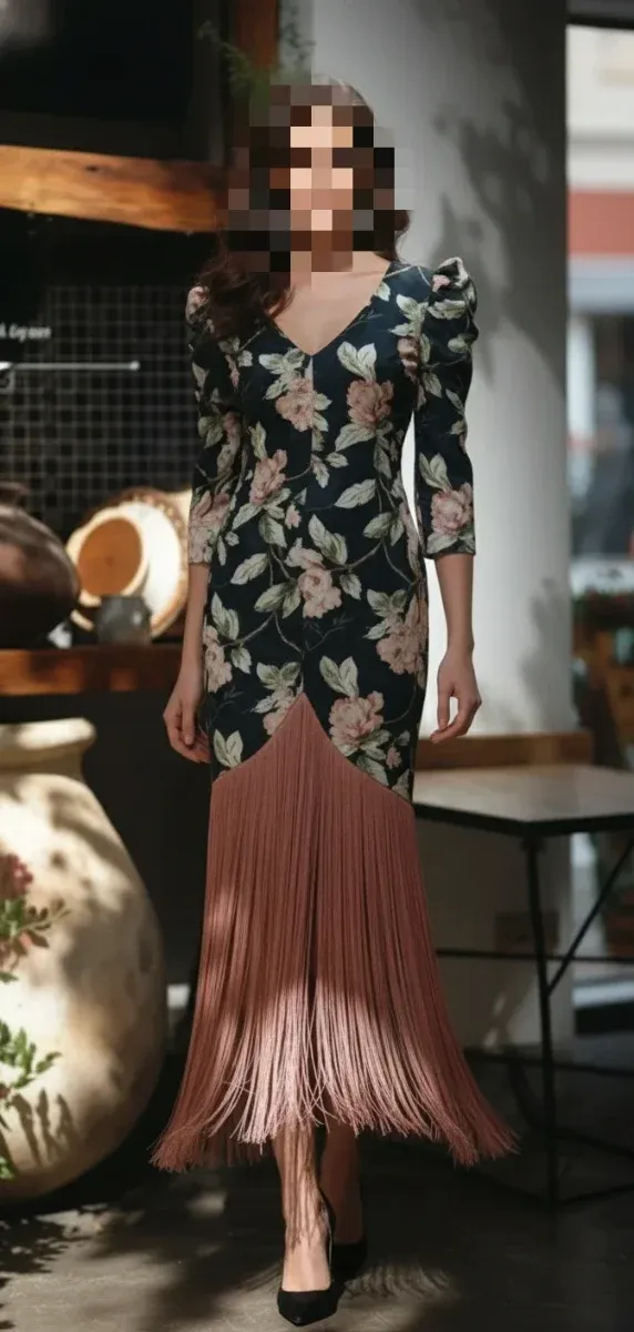 Vestido largo con flecos