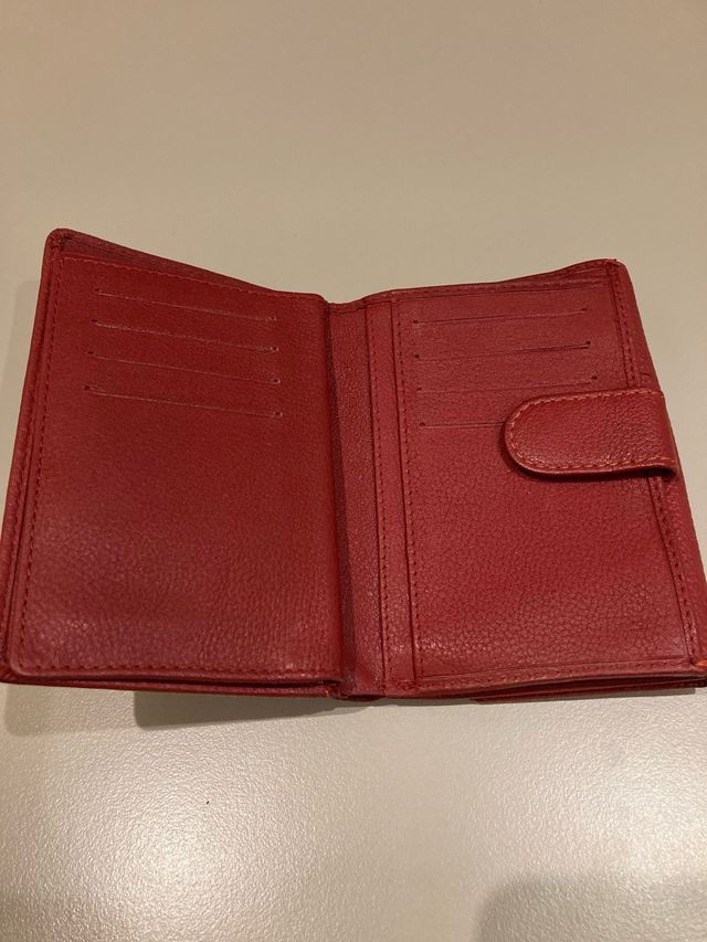 Cartera monedero piel roja con cremallera