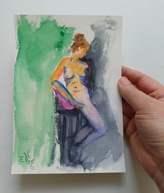 Acuarela Mujer Figura Original Arte 21x15cm