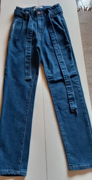Calças de ganga azuis cinto tamanho 34