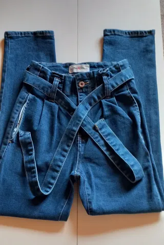 Calças de ganga azuis cinto tamanho 34