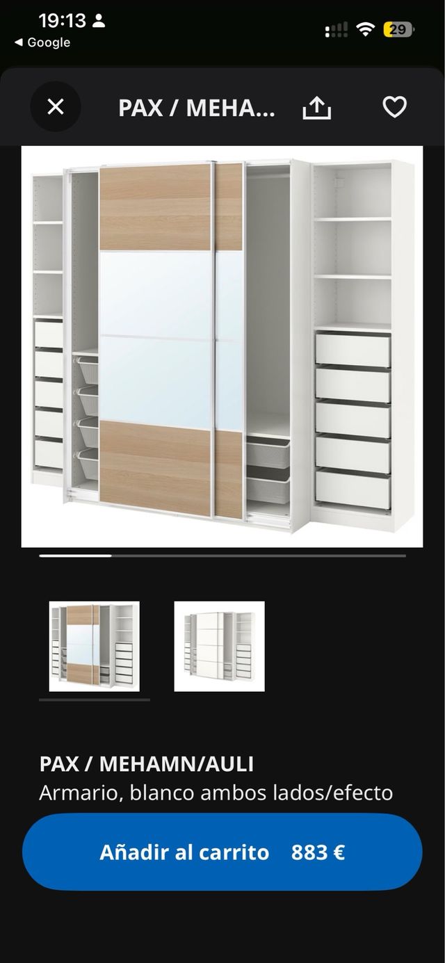 Armario PAX MEHAMN AULI Blanco Roble