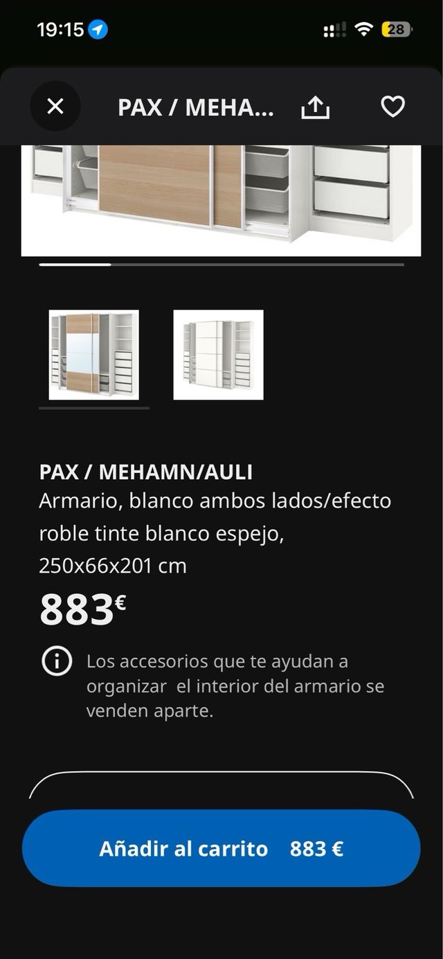 Armario PAX MEHAMN AULI Blanco Roble