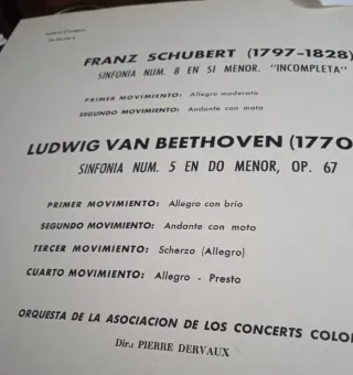 Vinilo Schubert y Beethoven Sinfonía número 8 y 9