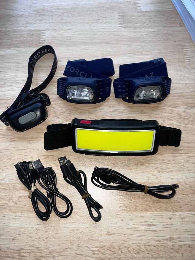 Lote 4 Linternas Frontales LED + Cables