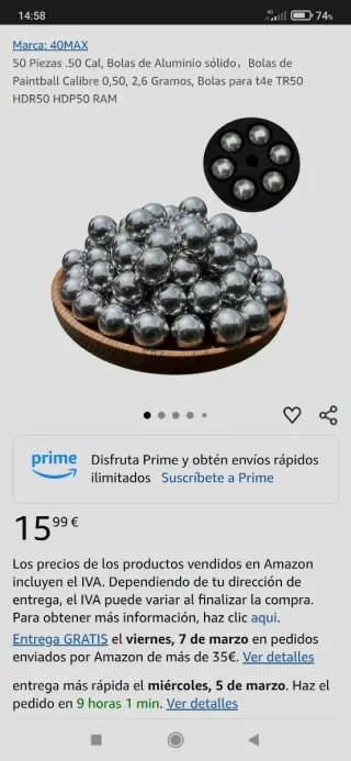 50 Bolas Aluminio .50 Cal 2.6g para t4e TR50.