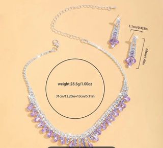 Conjunto Collar y Pendientes Morado Plata