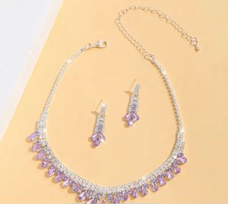 Conjunto Collar y Pendientes Morado Plata