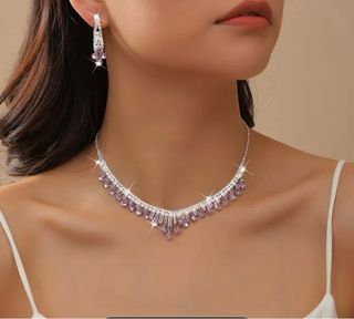 Conjunto Collar y Pendientes Morado Plata