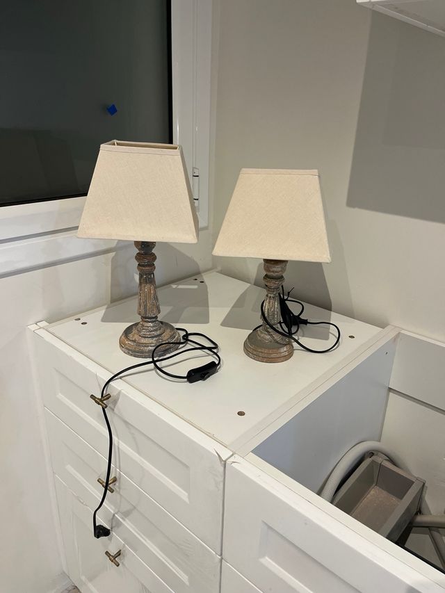 Juego 2 Lámparas Mesita Noche Madera