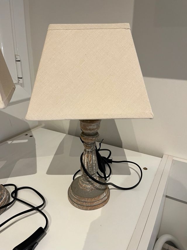 Juego 2 Lámparas Mesita Noche Madera