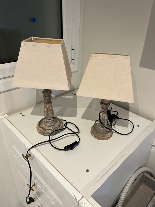 Juego 2 Lámparas Mesita Noche Madera