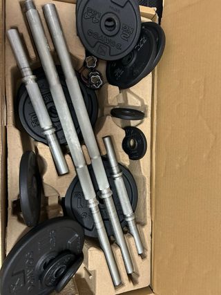 Kit Pesas Barra Antideslizante + 2 Mancuernas.