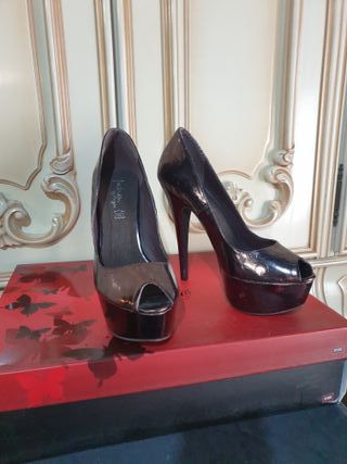 Zapatos de tacón aguja brillantes dorados/morados