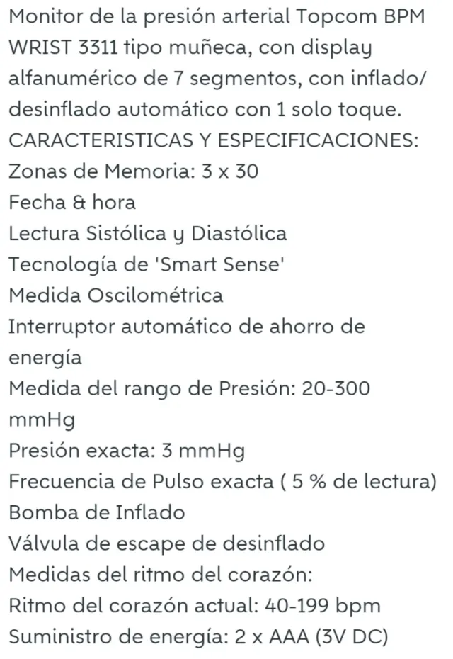 Monitor de Pressão Arterial TOPCOM BPM Wrist 3311