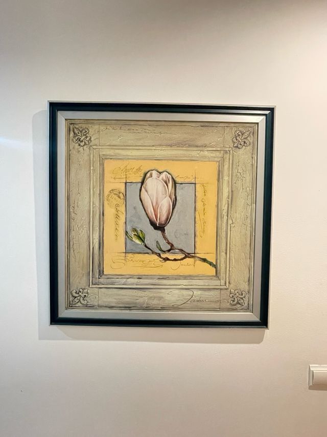 Cuadro decorativo flor naranja y beige