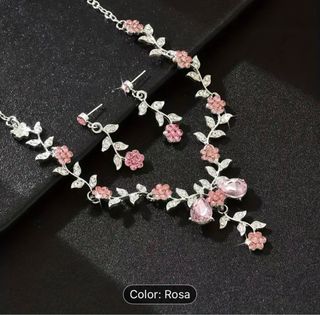Conjunto Collar y Pendientes Flores Rosas y Platea