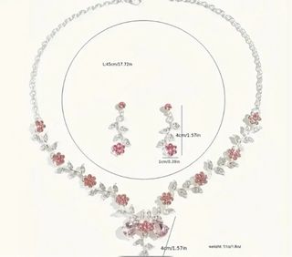 Conjunto Collar y Pendientes Flores Rosas y Platea