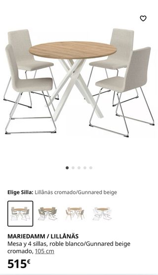 Mesa Comedor Redonda + 4 Sillas Tapizadas