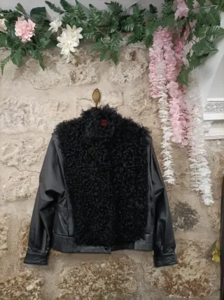 Chaqueta vintage piel y astracán T. M/L