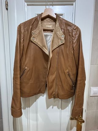 Cazadora Piel Marrón Massimo Dutti Talla M