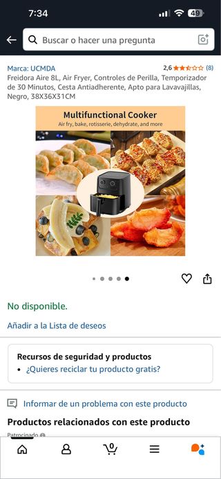 Freidora Aire UCMDA 6L Controles Perilla
