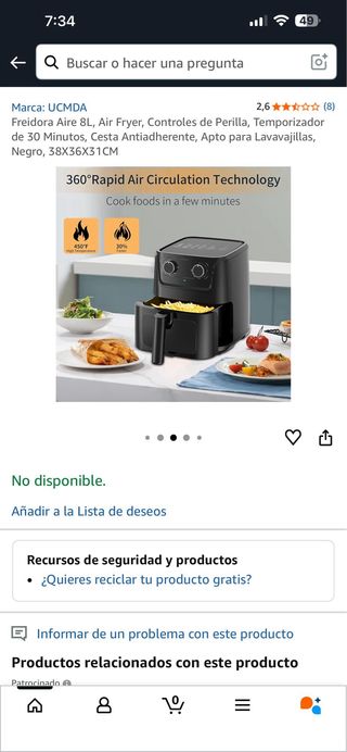 Freidora Aire UCMDA 6L Controles Perilla